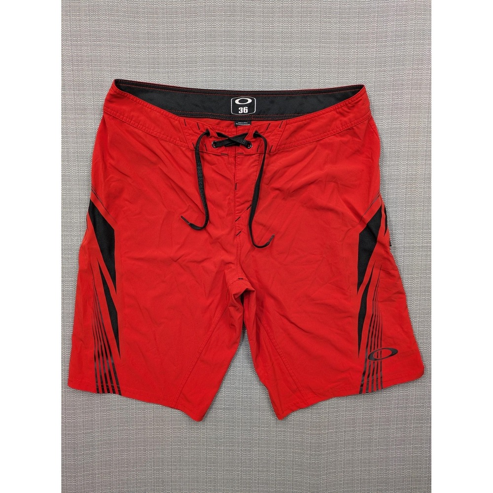 Oakley Shorts Mens 36 Red Boardshorts Swim Trunks Striped 11 Inseam Stretch